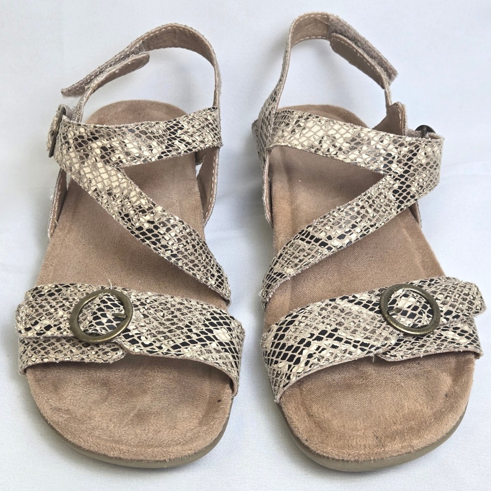 Earth Origins Belder Beck Sandal Taupe Multi Snake Embossed Hook & Loop 7.5